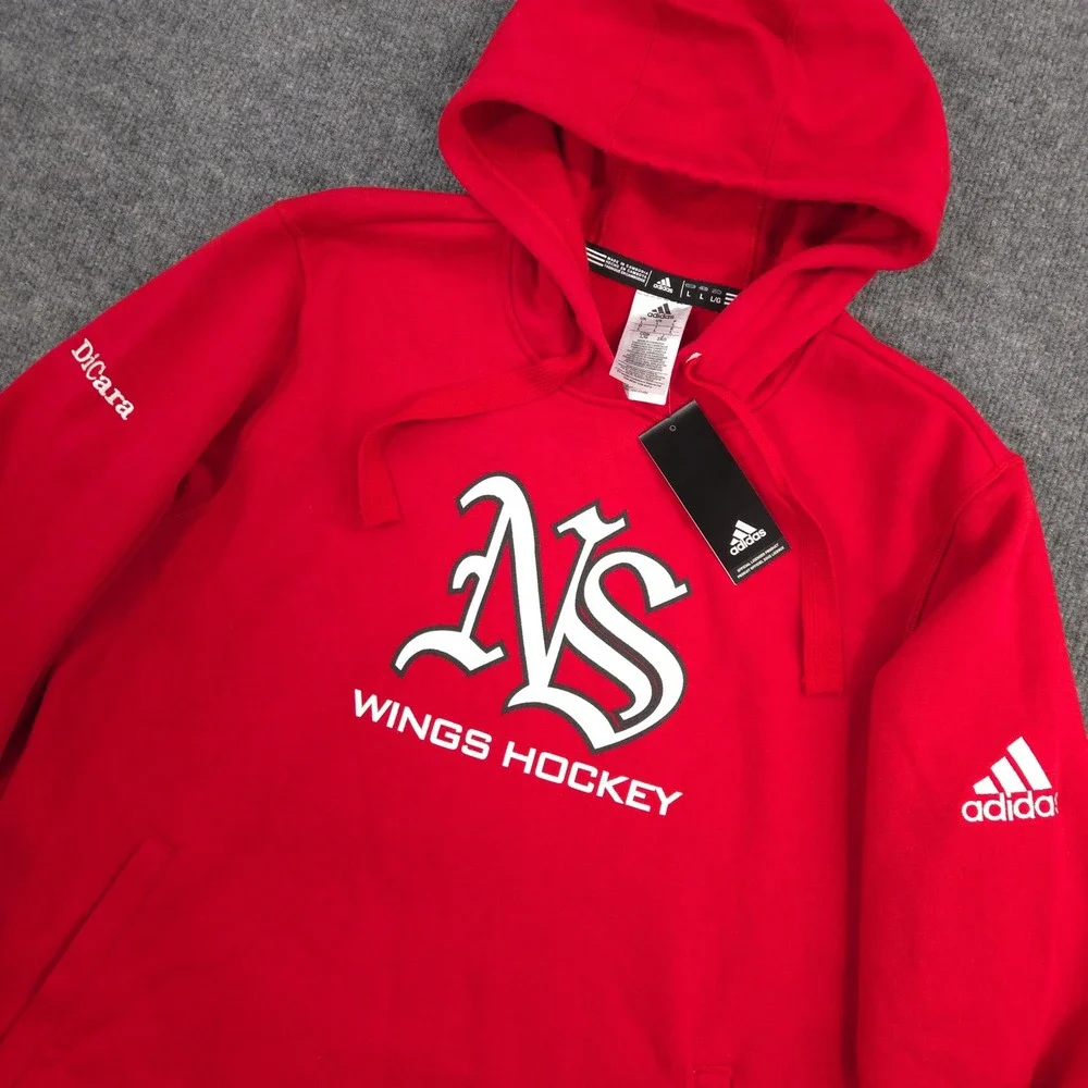 Adidas Fleece Hoodie Mens Large Red North Suburban Wings Hockey Pullover‎ NEW
